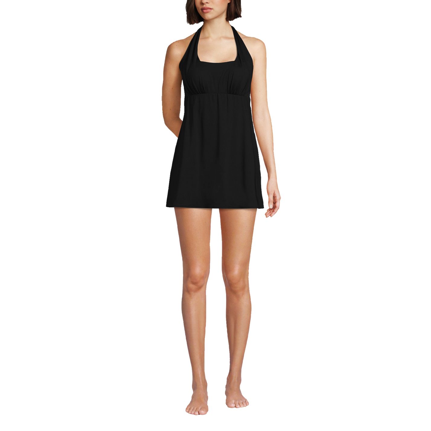 Women's Chlorine Resistant Square Neck Halter Swim Dress One Piece Swimsuit