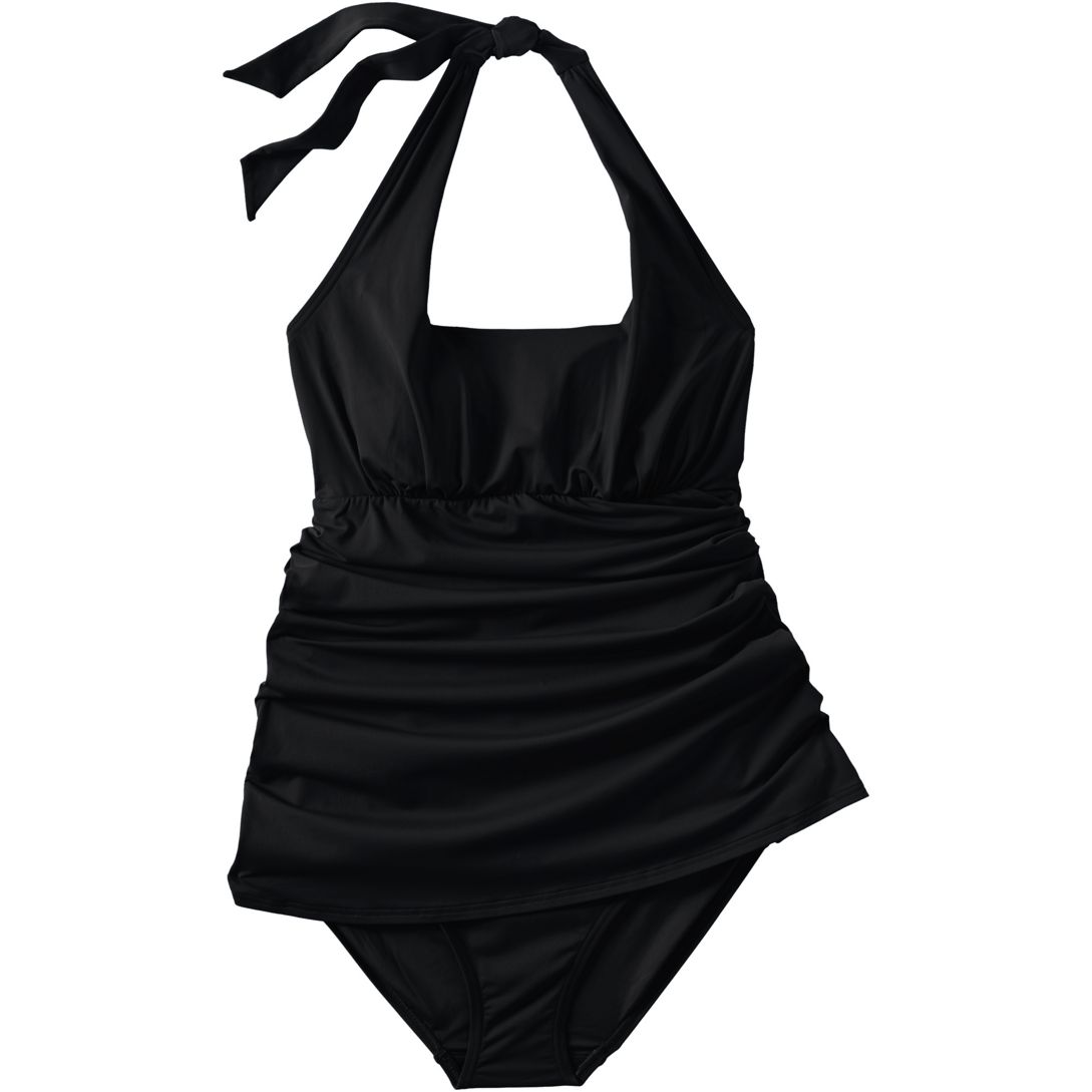 Women's Chlorine Resistant Square Neck Halter Swim Dress One Piece Swimsuit
