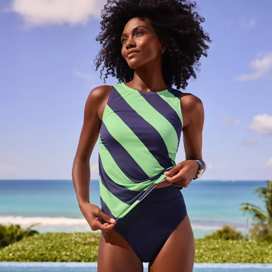 Women's Chlorine Resistant High Leg High Waisted Bikini Swim Bottoms - primary