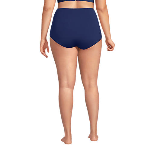 Women's Plus Size Chlorine Resistant Tummy Control Tugless High Waisted Bikini Swim Bottoms - Secondary