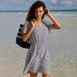 Women's Sheer Modal Oversized Short Sleeve Gathered Waist Swim Cover-up Dress, alternative image