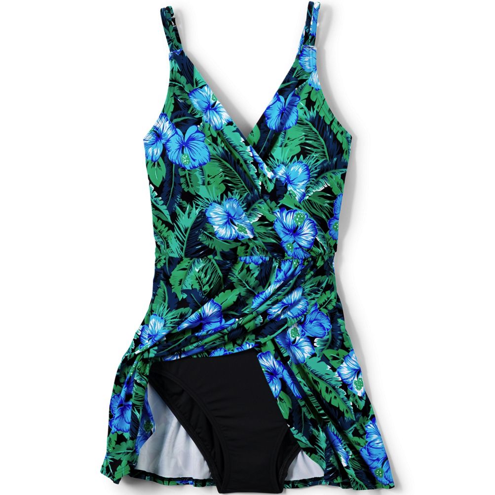 Lands' End Women's Upf 50 Tummy Control Floral Print Surplice Swim