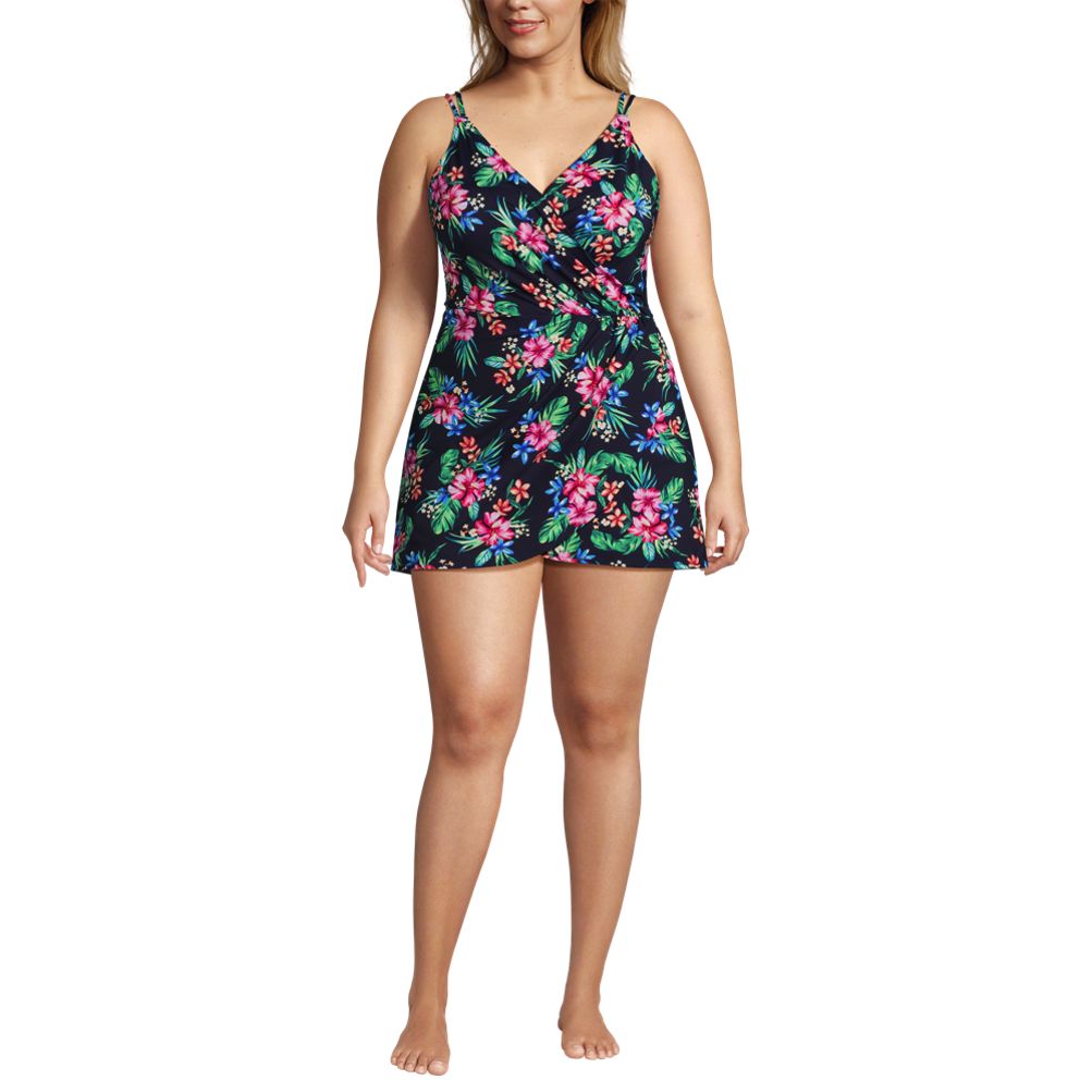 Plus Size Wrap Swim Dress One Piece in Spring Peony – Mazu Apparel