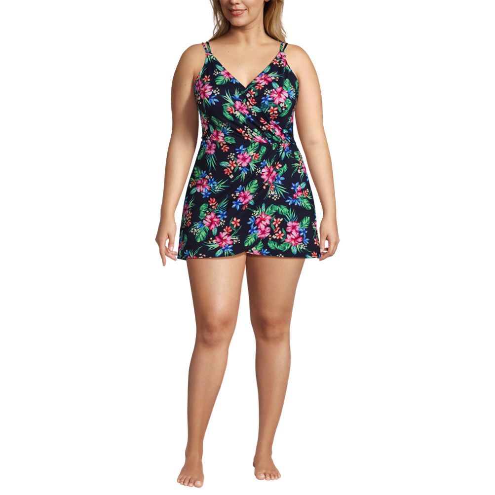 Lands' End, Swim, Lands End Womens Tummy Control Surplice Wrap Swim Dress  One Piece Swimsuit 6d