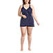 Women's Plus Size Chlorine Resistant V-neck Tulip Wrap Swim Dress One Piece Swimsuit, Front