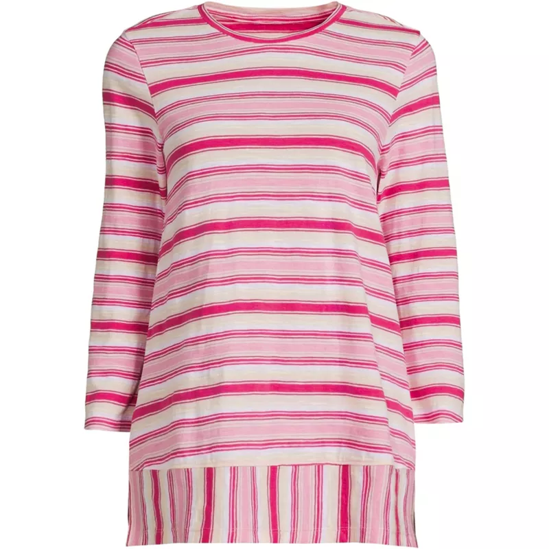 Women's Petite 3/4 Sleeve Slub Jersey Swing Tunic, Front