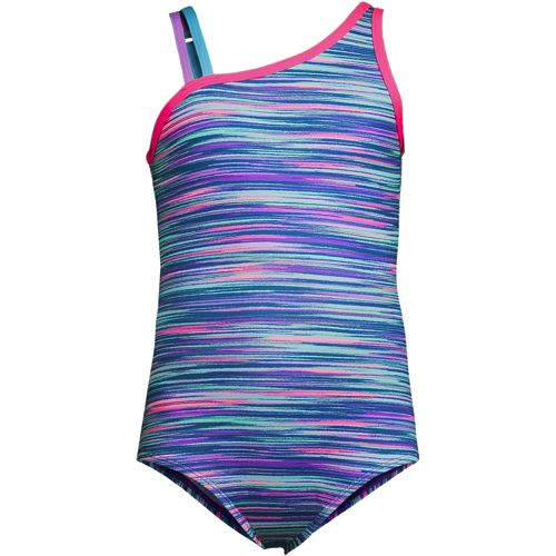 Girls Chlorine Resistant Short Sleeve One Piece Half Zip Swimsuit