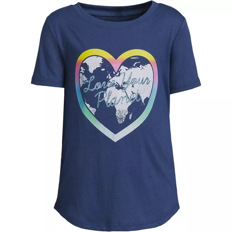 Girls Short Sleeve Curved Hem Graphic Tee Shirt, Front