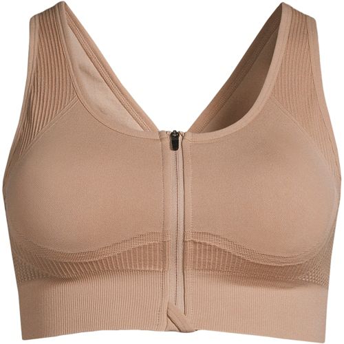Whear Womens Zip Front Sports Bra Wireless Post-Surgery Bras Active Yoga  Seamless Padded Lace Full Coverage Bralette