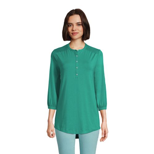 Jerseyshirt aus Baumwolle/Modal mit Smokdetails für Damen in Plus-Größe