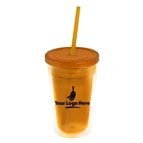 16oz Double Wall Insulated Custom Logo Travel Tumbler with Straw