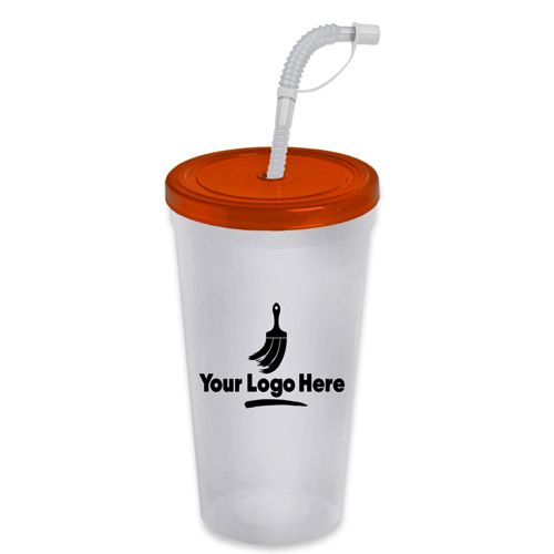 24oz Custom Logo Stadium Tumbler Cup with Flex Straw