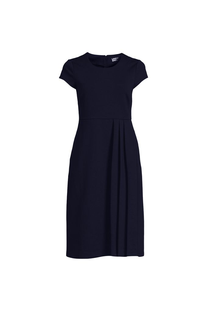 Lands' End Women's Cap Sleeve Box Pleat Ponte Dress In Blue