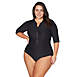 Artesands Women's Plus Size Hues Curve Fit Sunsafe Zip Front Elbow Sleeve Sporty One Piece Swimsuit, Front