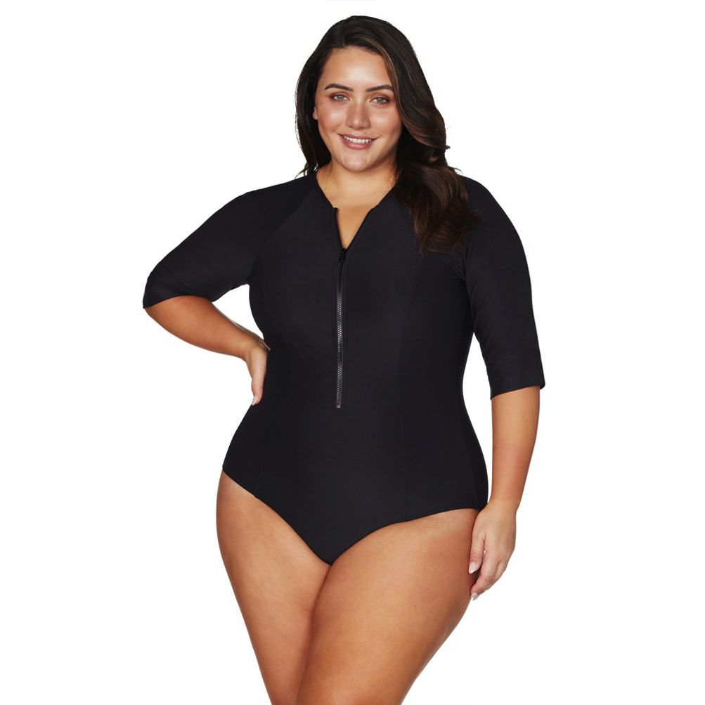 Swimsuits For All Women's Plus Size Zip-Front One-Piece With Tummy