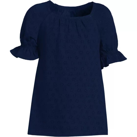 Girls Short Sleeve Eyelet Ruffle Sleeve Top - primary