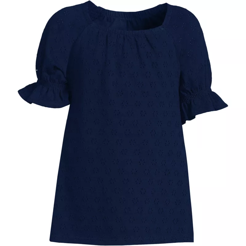 Girls Short Sleeve Eyelet Ruffle Sleeve Top, Front