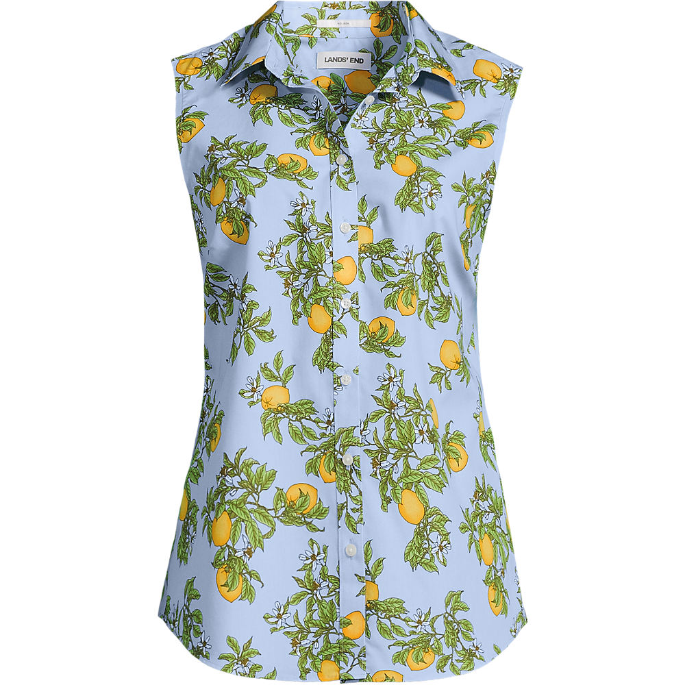 Sleeveless Non-Iron Shirt, Women, size: 2XL, plus, Blue, Cotton, by Lands' End