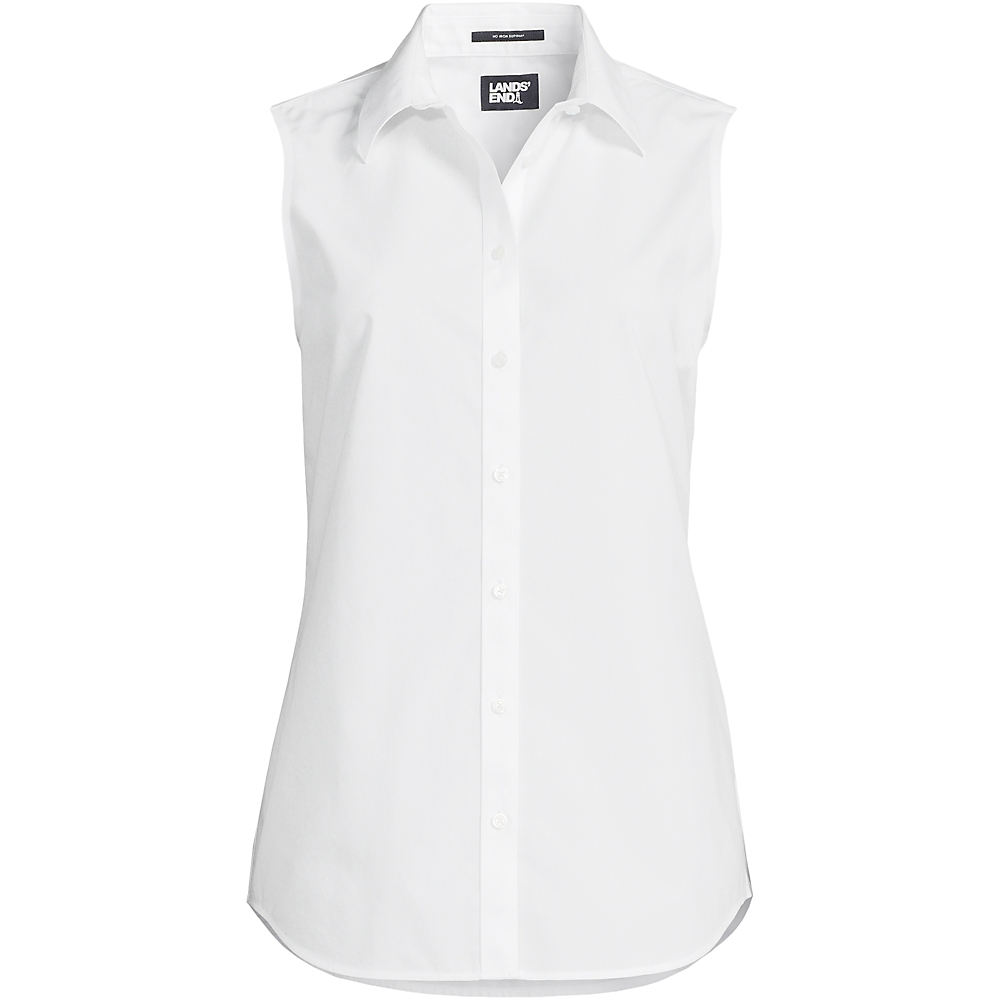 Sleeveless Non-Iron Shirt, Women, size: 1XL, plus, White, Cotton, by Lands' End