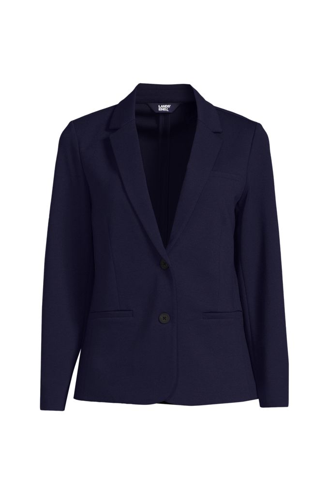 Lands' End Women's Petite Two Button Ponte Blazer In Blue