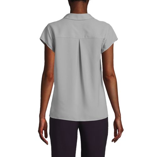 Women's Short Sleeve Split Neck Crepe Blouse, Back