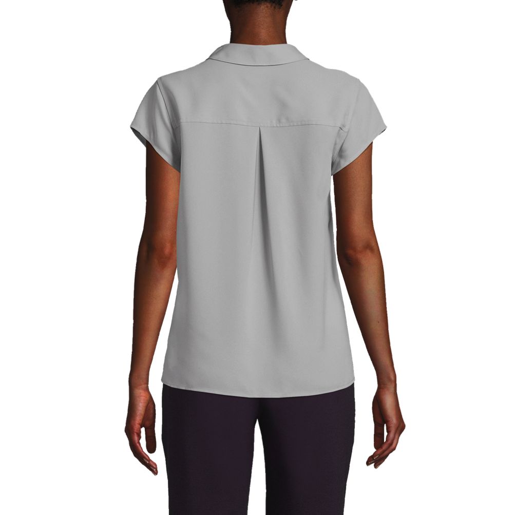 Women's Short Sleeve Split Neck Crepe Blouse | Lands' End