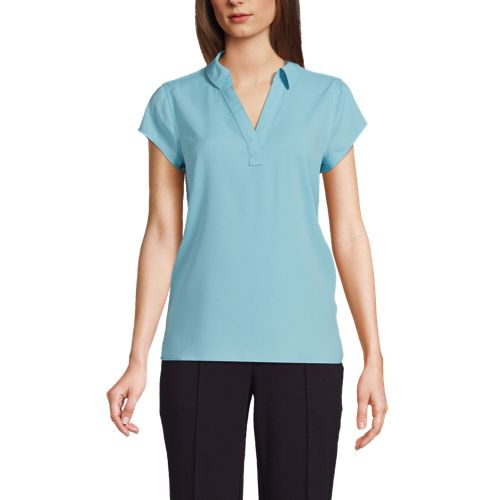 Women's Short Sleeve Split Neck Crepe Blouse - image 2
