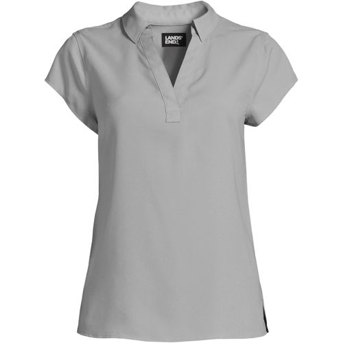 Women's Short Sleeve Split Neck Crepe Blouse