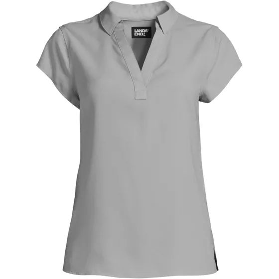 Women's Plus Size Short Sleeve Split Neck Crepe Blouse - primary