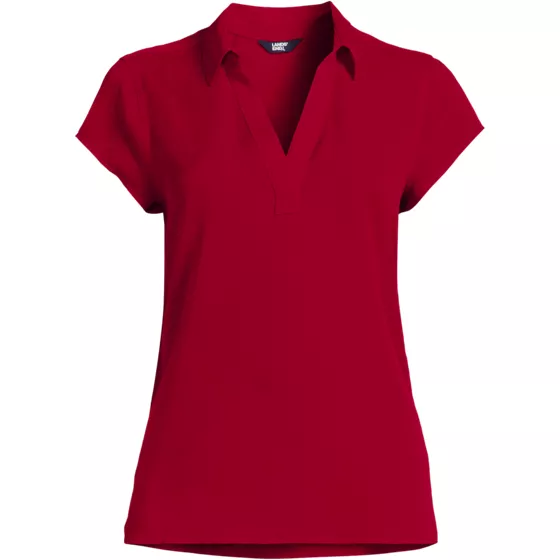 Women's Short Sleeve Split Neck Crepe Blouse - primary