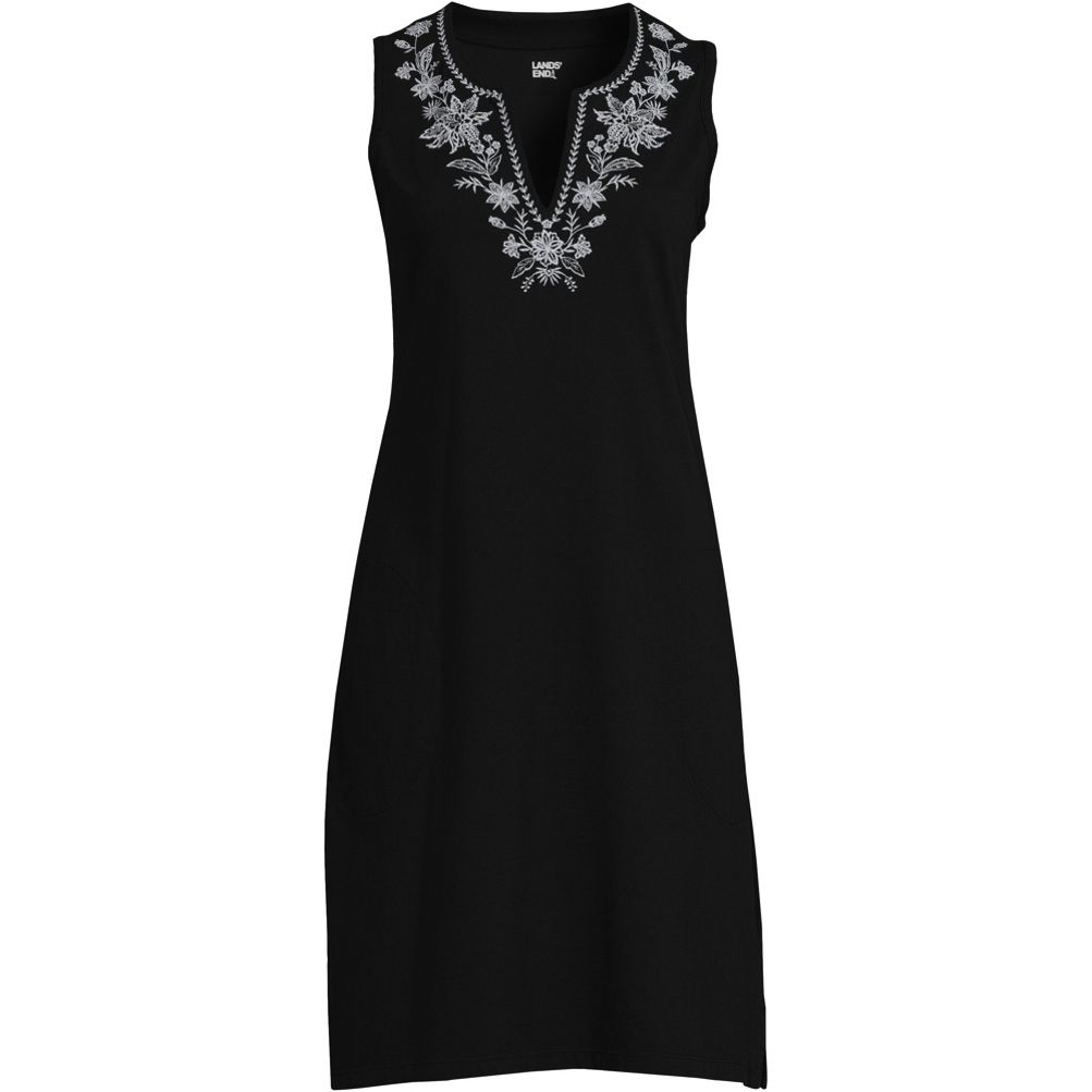 Women s Embroidered Cotton Jersey Sleeveless Swim Cover up Dress