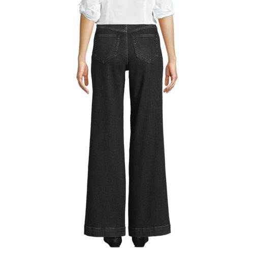  Lands' End High Waist Jeans Mit Weitem Bein, Damen, Größe:34 76 Regular, Schwarz, Elasthan/baumwoll-mischung/polyester-mischung, By Lands' End 