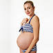 Pez D'Or Women's Maternity Rimini Textured Striped Bandeau Halter Two Piece Bikini Swimsuit Set, Front