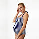 Pez D'Or Women's Maternity Rimini Textured Striped Bandeau Halter One Piece Swimsuit, Front