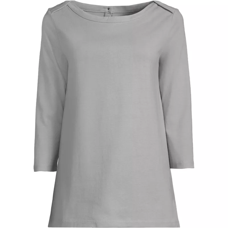 Women's 3/4 Sleeve Heavyweight Jersey Boatneck Button Back Tunic, Front
