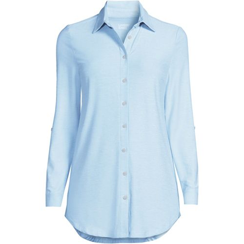Women's Plus Size Long Sleeve Soft Performance Roll Tab Tunic, Front