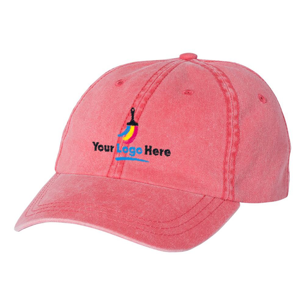 Sportsman Custom Logo Pigment Dyed Baseball Cap - Red - One Size