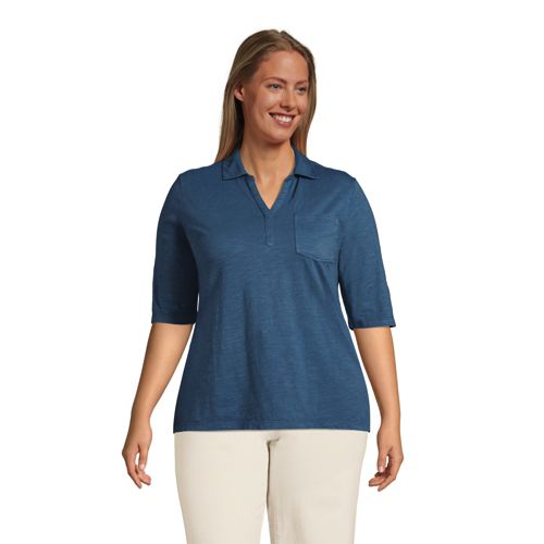 Baumwoll-Poloshirt mit halblangen Ärmeln für Damen