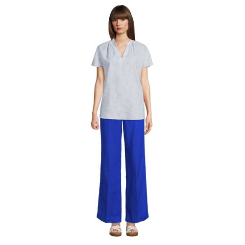 Pantalon Large à Pinces en Lin Taille Haute, Femme Stature Standard image number 3