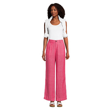 Pantalon Large à Pinces en Lin Taille Haute, Femme Stature Standard image number 3