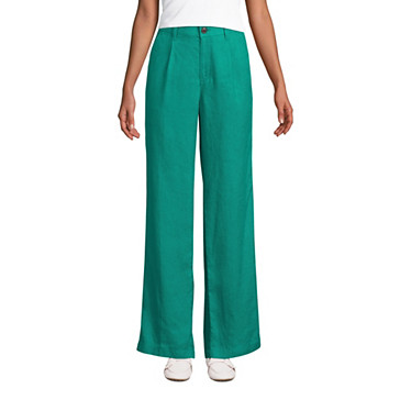 Pantalon Large à Pinces en Lin Taille Haute, Femme Stature Standard image number 0