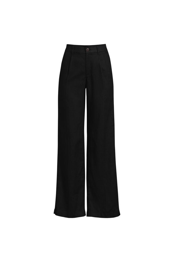 Lands' End Women's Plus Size High Rise Wide Leg Linen Pleated Pants In Black