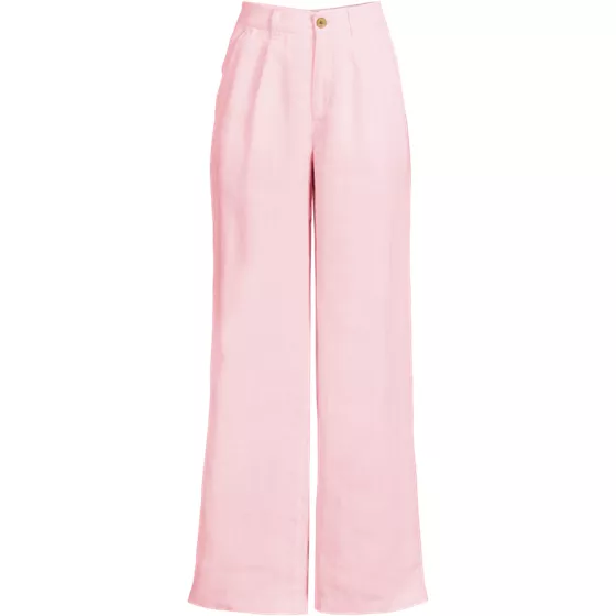 Women's High Rise Wide Leg Linen Pleated Pants - primary