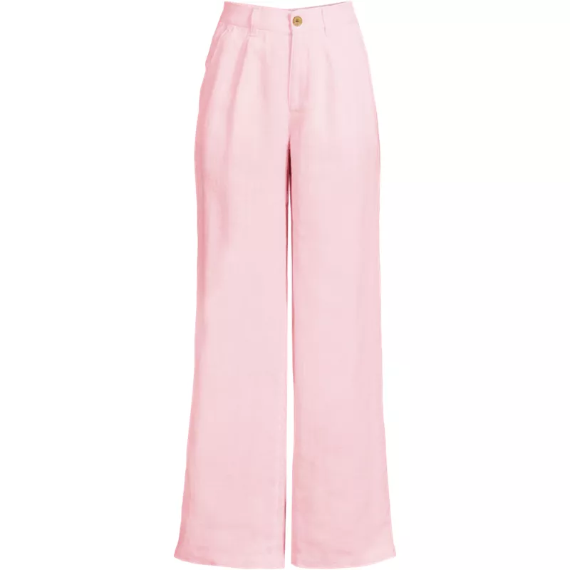 Women's Petite High Rise Wide Leg Linen Pleated Pants, Front