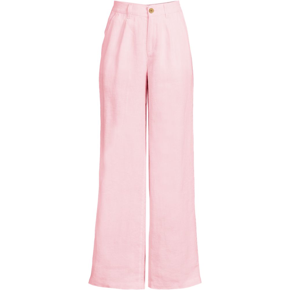 Women's Plus Size High Rise Wide Leg Linen Pleated Pants - Lands' End - Pink - 24W