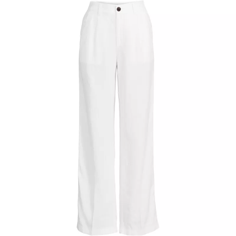 Women's Plus Size High Rise Wide Leg Linen Pleated Pants, Front
