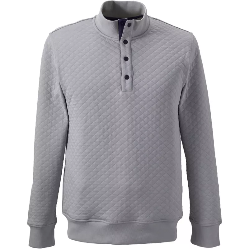 Unisex Quilted Snap Neck Long Sleeve Knit Top, Front