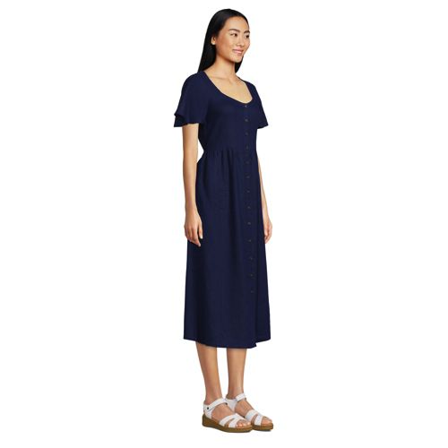 Robe Midi Sweetheart en Lin à Manches Courtes, Femme Stature Standard image number 3