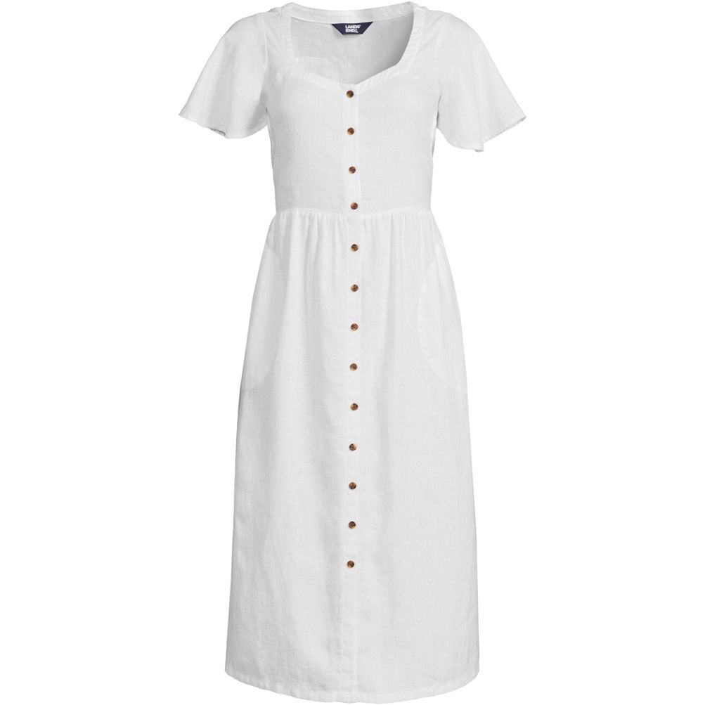 Women's Petite Linen Sweetheart Button Front Midi Dress