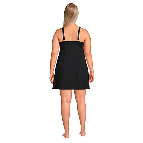 Women's Plus Size Chlorine Resistant Square Neck Swim Dress One Piece Swimsuit with Shorts - Secondary